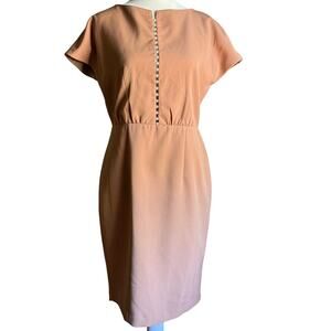SEPTEMBER | Camel Tan Pencil Short Sleeve Midi Dress Pearl Inset Bodice | Small